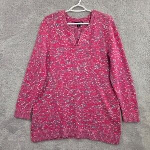 Lands End Women's Large Pink Speckled Knit Tunic Sweater V-Neck Pullover Relaxed